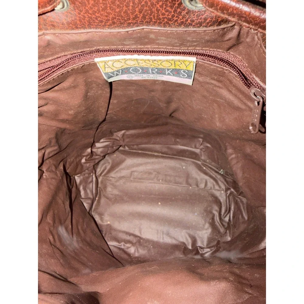 Accessory Works Vintage Brown Patchwork Bucket Bag Drawstring Crossbody Rare